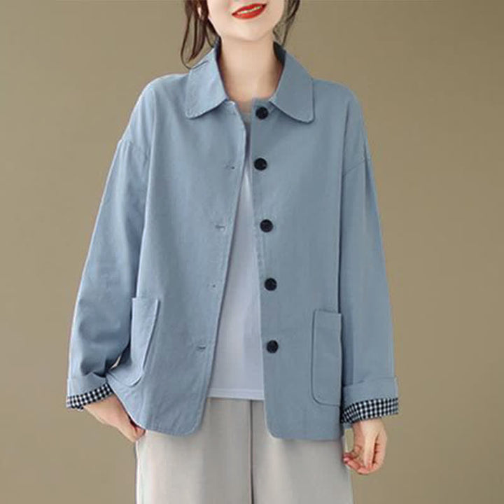 Buddha Stones Lässige, minimalistische Damenjacke mit Knopfleiste und Taschen für Frühling und Herbst - Hellstahlblau - US8-10, UK/AU12-14, EU40-42 (2XL) - image 10