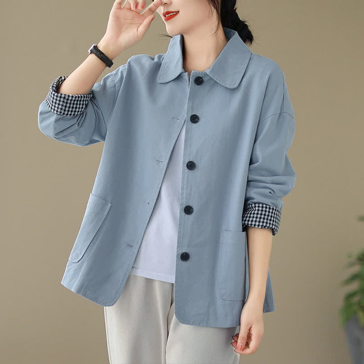 Buddha Stones Lässige, minimalistische Damenjacke mit Knopfleiste und Taschen für Frühling und Herbst - image 12