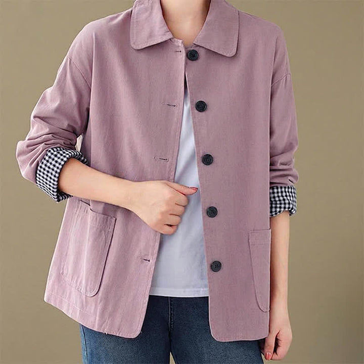 Buddha Stones Lässige, minimalistische Damenjacke mit Knopfleiste und Taschen für Frühling und Herbst - image 16
