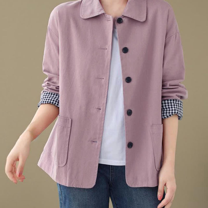 Buddha Stones Lässige, minimalistische Damenjacke mit Knopfleiste und Taschen für Frühling und Herbst - image 17