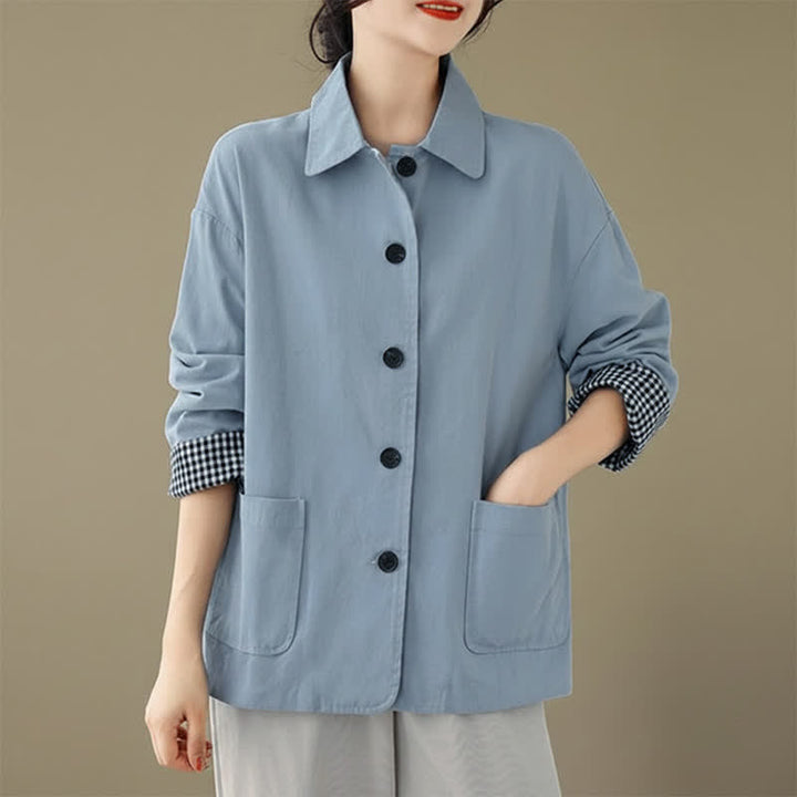 Buddha Stones Lässige, minimalistische Damenjacke mit Knopfleiste und Taschen für Frühling und Herbst - image 14
