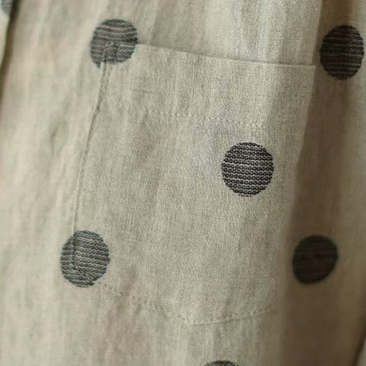 Buddha Stones Lässige Vintage-Damenbluse mit Knopfleiste, Polka-Dots und Tasche für Frühling und Herbst - image 8