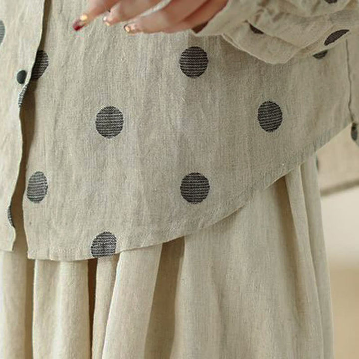 Buddha Stones Lässige Vintage-Damenbluse mit Knopfleiste, Polka-Dots und Tasche für Frühling und Herbst - image 9
