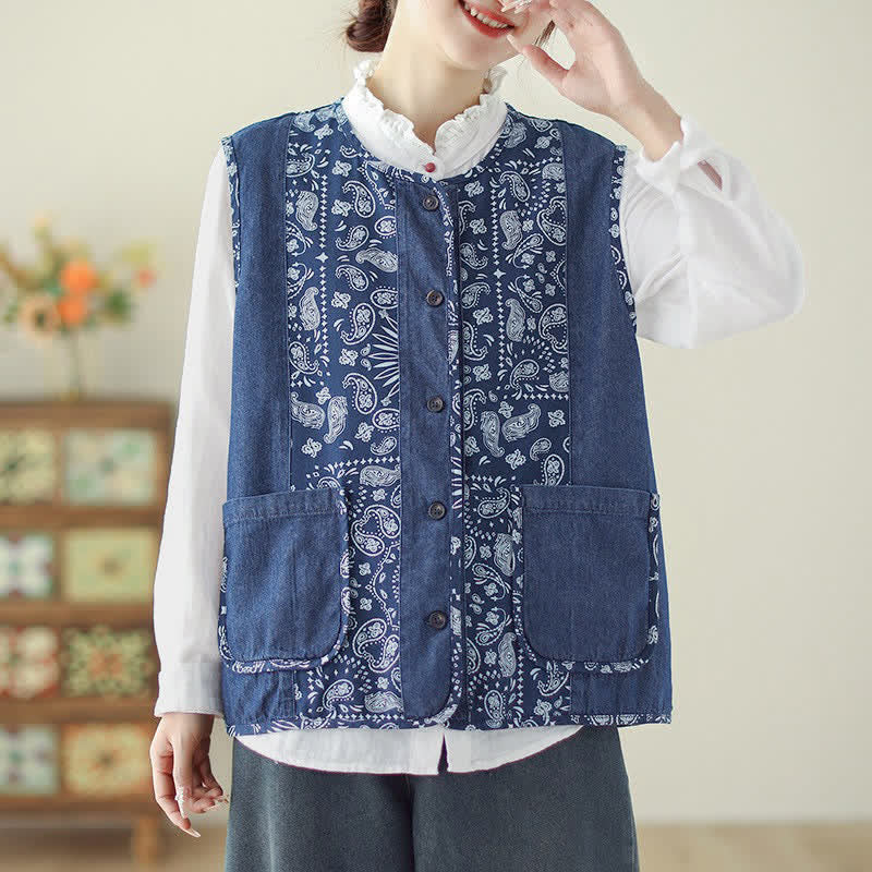 Buddha Stones Vintage Boho Tanktop mit Knopfleiste, Blumenmuster und Tasche für Damen – ideal für Frühling und Herbst. - image 2