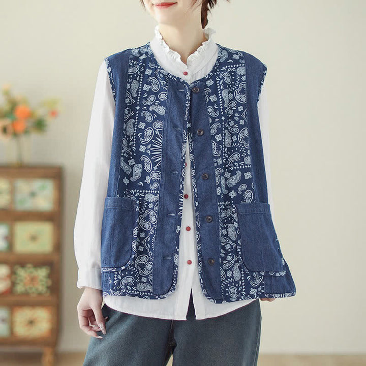 Buddha Stones Vintage Boho Tanktop mit Knopfleiste, Blumenmuster und Tasche für Damen – ideal für Frühling und Herbst. - image 1