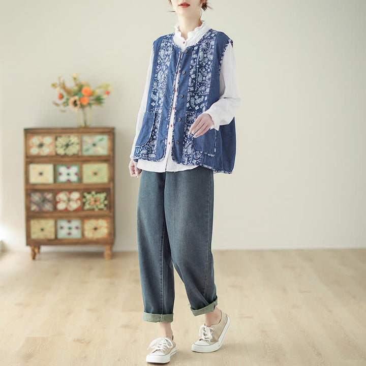 Buddha Stones Vintage Boho Tanktop mit Knopfleiste, Blumenmuster und Tasche für Damen – ideal für Frühling und Herbst. - image 4