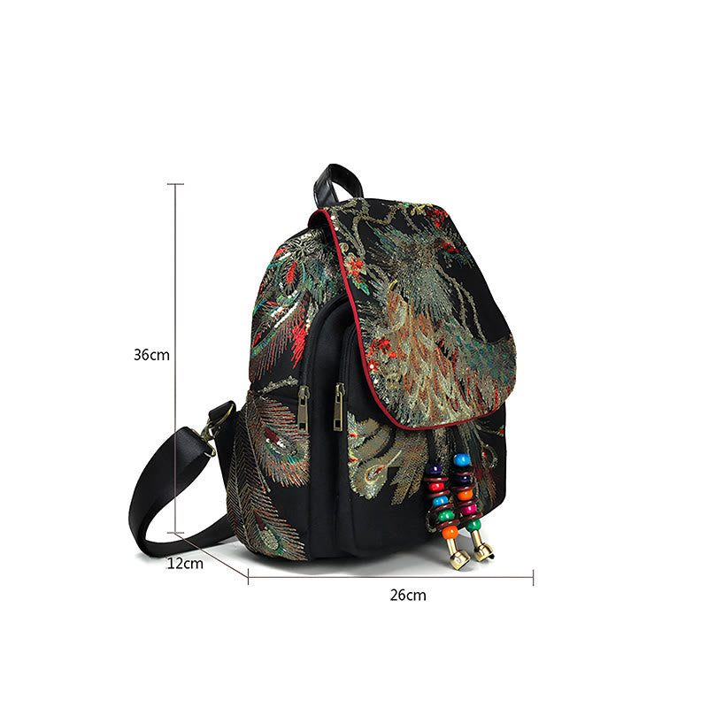 Rucksack aus Segeltuch mit Pfauenstickerei und Quasten - image 16