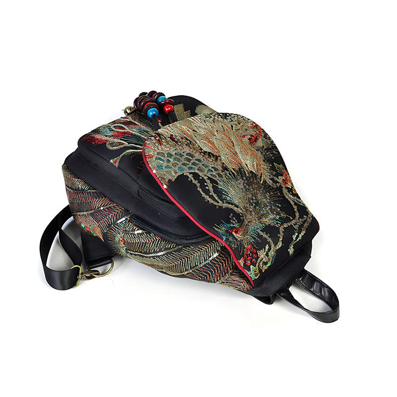 Rucksack aus Segeltuch mit Pfauenstickerei und Quasten - image 12