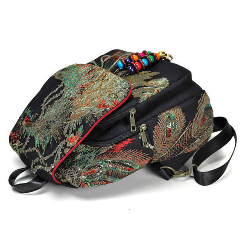 Rucksack aus Segeltuch mit Pfauenstickerei und Quasten - image 3