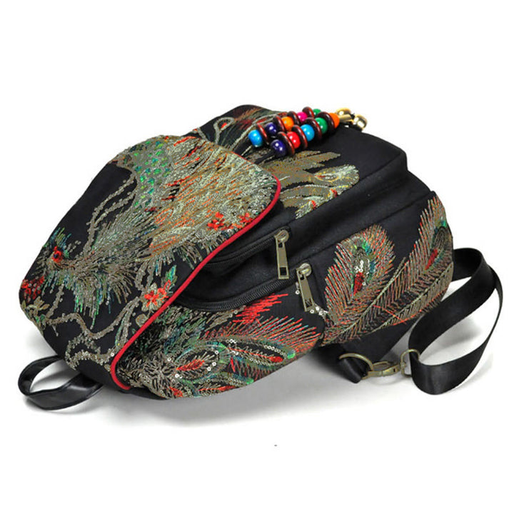 Rucksack aus Segeltuch mit Pfauenstickerei und Quasten - image 3