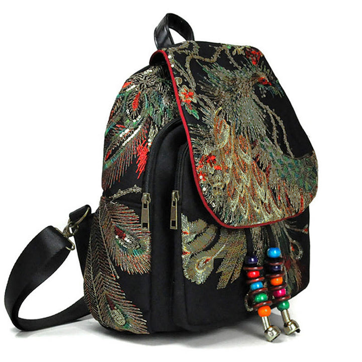 Rucksack aus Segeltuch mit Pfauenstickerei und Quasten - image 2