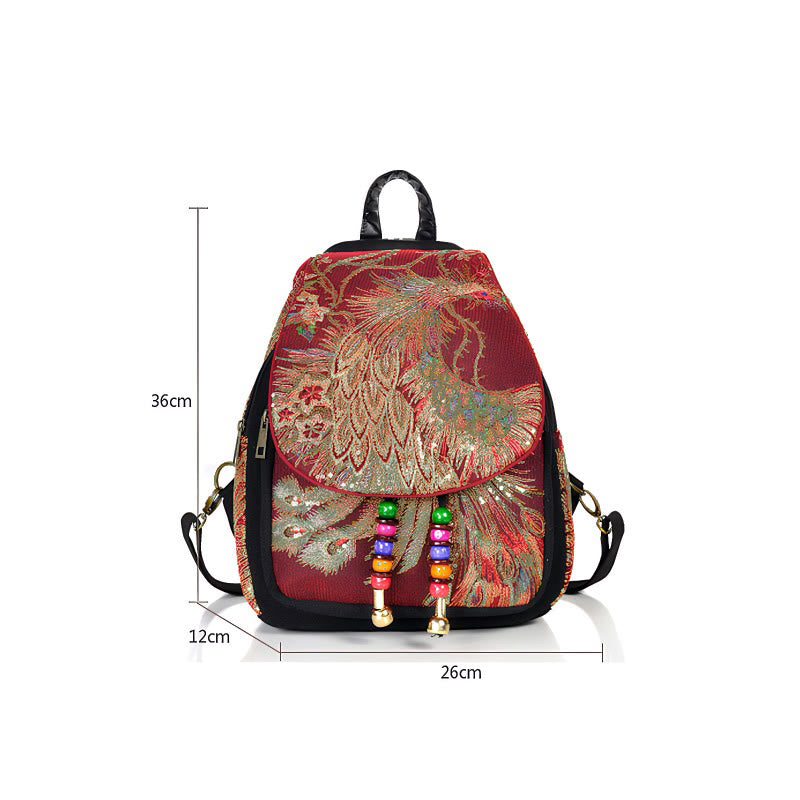 Rucksack aus Segeltuch mit Pfauenstickerei und Quasten - image 19