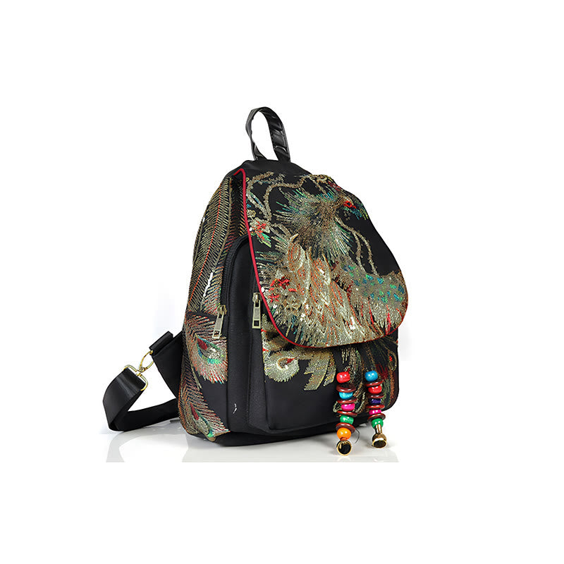 Rucksack aus Segeltuch mit Pfauenstickerei und Quasten - image 9