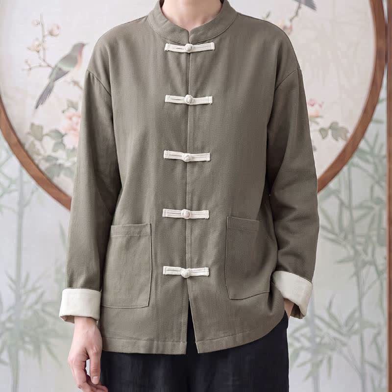 Buddha Stones Herbst/Winter-Damenjacke im Vintage-Stil mit Stehkragen, Froschknopfleiste und Tasche - Dunkelolivgrün - US16, UK/AU20, EU48 (5XL) - image 7