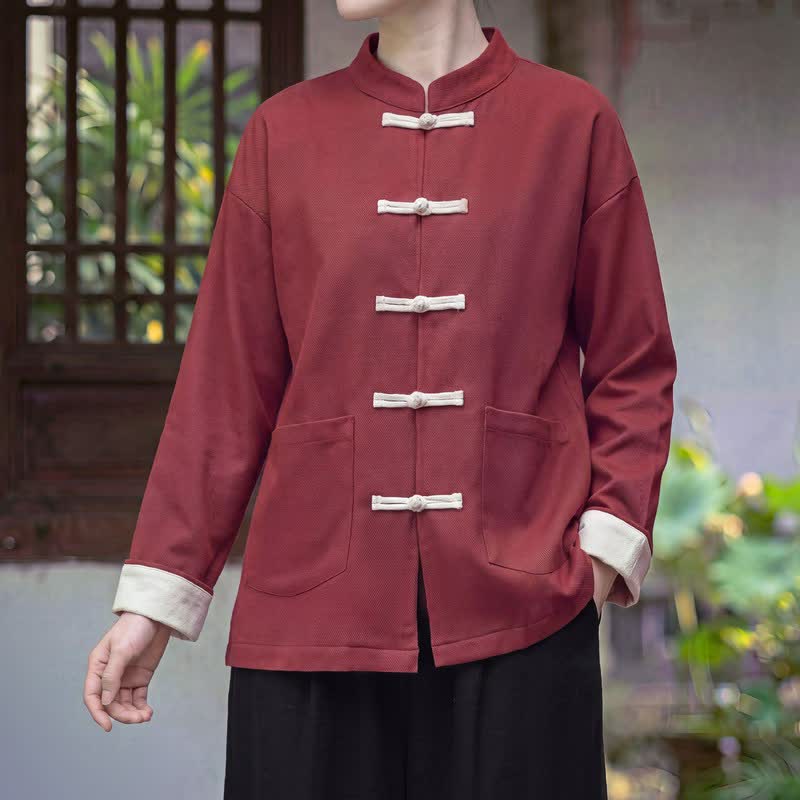 Buddha Stones Herbst/Winter-Damenjacke im Vintage-Stil mit Stehkragen, Froschknopfleiste und Tasche - Feuerfestziegel - US16, UK/AU20, EU48 (5XL) - image 0