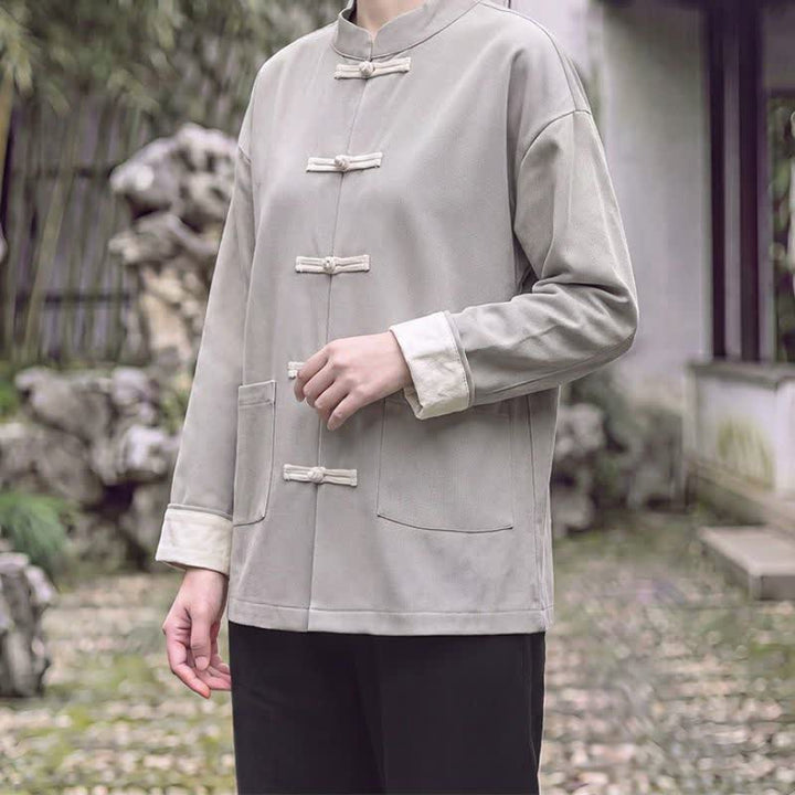 Buddha Stones Herbst/Winter-Damenjacke im Vintage-Stil mit Stehkragen, Froschknopfleiste und Tasche - image 10
