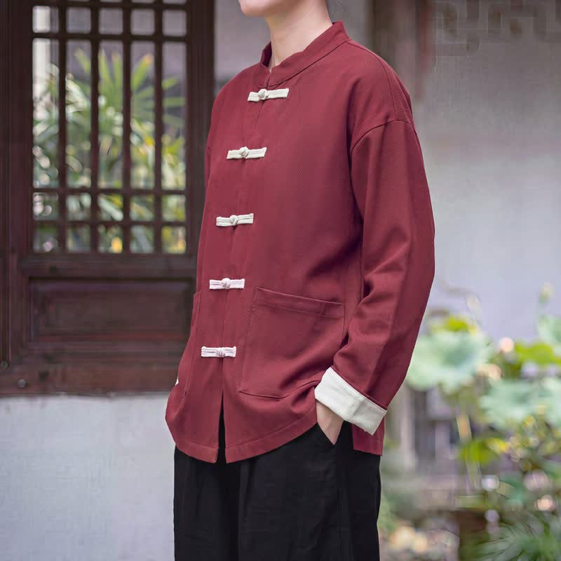 Buddha Stones Herbst/Winter-Damenjacke im Vintage-Stil mit Stehkragen, Froschknopfleiste und Tasche - image 1