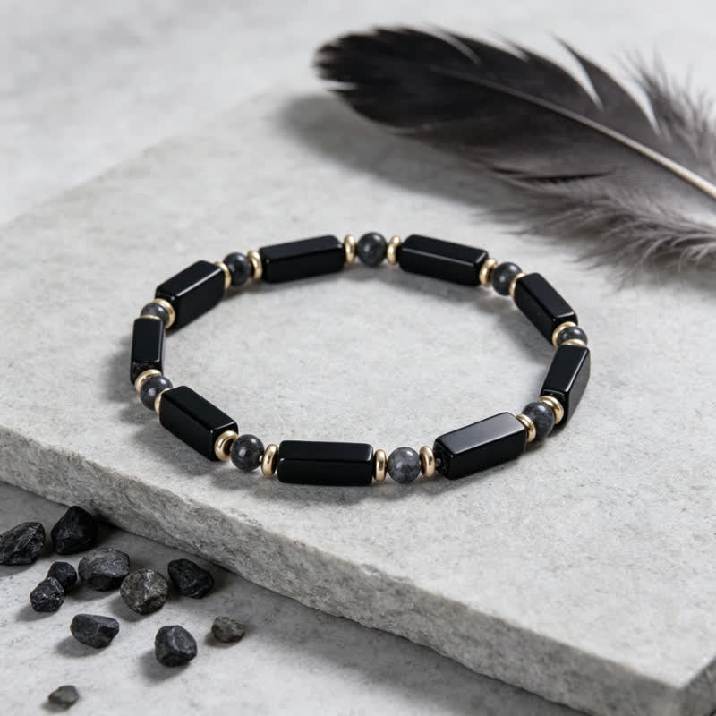 Buddha Stones Armband aus schwarzem Onyx mit Kupferakzentperlen - image 1