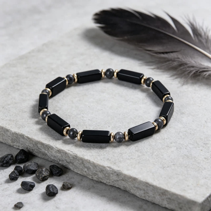 Buddha Stones Armband aus schwarzem Onyx mit Kupferakzentperlen - image 1