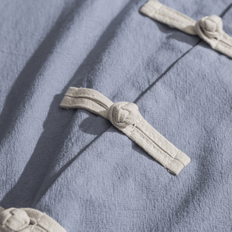 Buddha Stones Frühling Herbst Tang Style Minimalist Mandarin Collar Frog Button Solid Cotton Damen Langarmhemden - image 5
