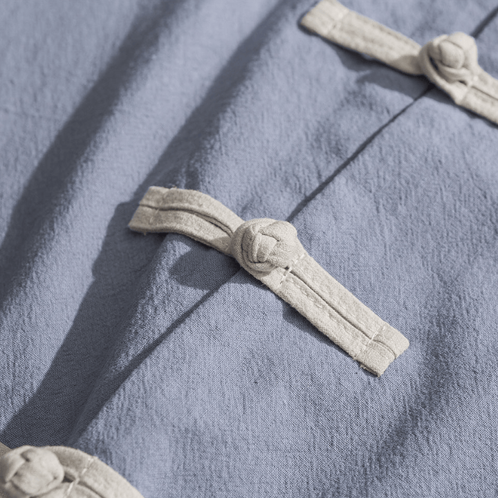 Buddha Stones Frühling Herbst Tang Style Minimalist Mandarin Collar Frog Button Solid Cotton Damen Langarmhemden - image 5