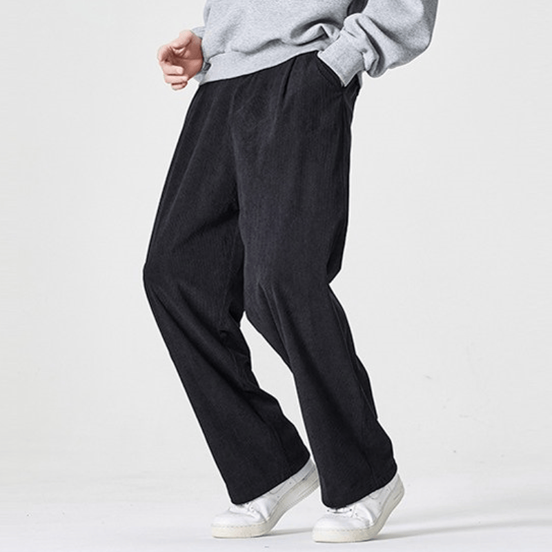 Buddha Stones Lässige Vintage-Cordhose für Herren, Herbst/Winter, einfarbig, gerades Bein, mit Taschen - Schwarz - US/UK/AU46, EU56 (5XL) - image 0