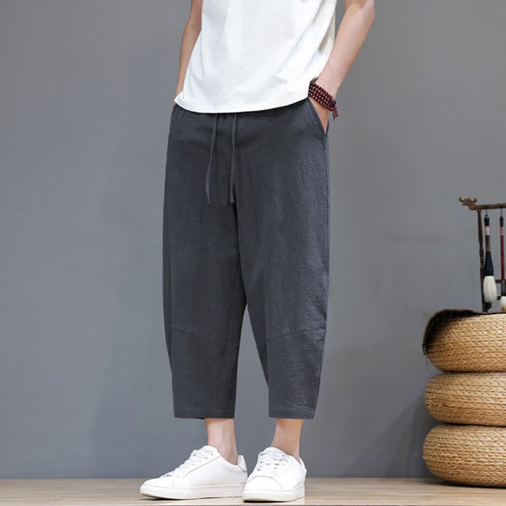 Buddha Stones Lässige, minimalistische Caprihose aus Baumwoll-Leinen-Mischgewebe mit Kordelzug für Frühling und Sommer, mit Tasche - image 2