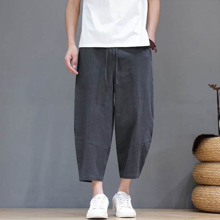 Buddha Stones Lässige, minimalistische Caprihose aus Baumwoll-Leinen-Mischgewebe mit Kordelzug für Frühling und Sommer, mit Tasche - Schiefergrau - US/UK/AU46, EU56 (5XL) - image 0