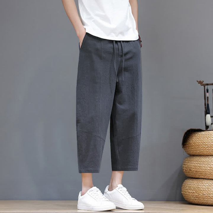 Buddha Stones Lässige, minimalistische Caprihose aus Baumwoll-Leinen-Mischgewebe mit Kordelzug für Frühling und Sommer, mit Tasche - image 5