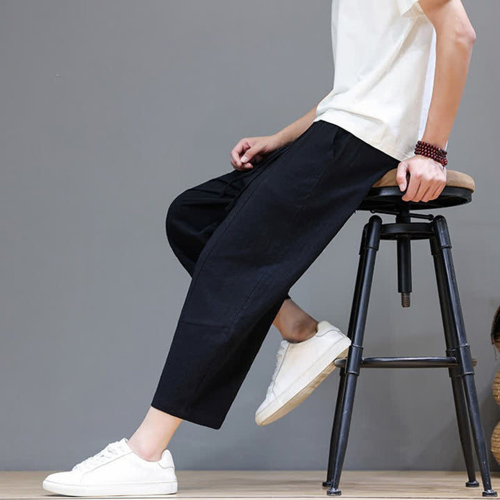 Buddha Stones Lässige, minimalistische Caprihose aus Baumwoll-Leinen-Mischgewebe mit Kordelzug für Frühling und Sommer, mit Tasche - image 15