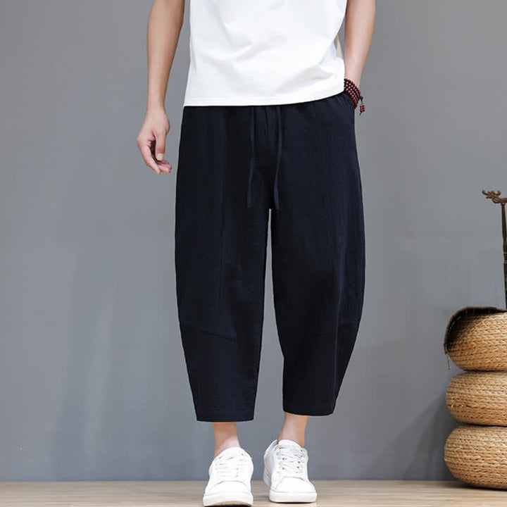 Buddha Stones Lässige, minimalistische Caprihose aus Baumwoll-Leinen-Mischgewebe mit Kordelzug für Frühling und Sommer, mit Tasche - image 13