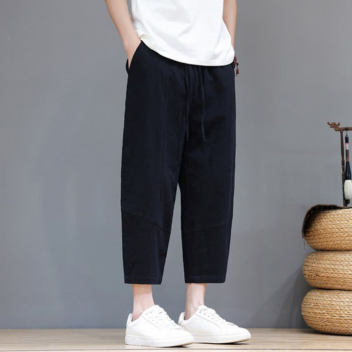 Buddha Stones Lässige, minimalistische Caprihose aus Baumwoll-Leinen-Mischgewebe mit Kordelzug für Frühling und Sommer, mit Tasche - image 9