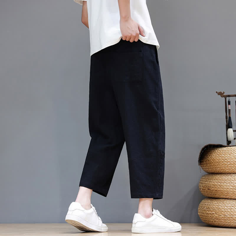 Buddha Stones Lässige, minimalistische Caprihose aus Baumwoll-Leinen-Mischgewebe mit Kordelzug für Frühling und Sommer, mit Tasche - image 12