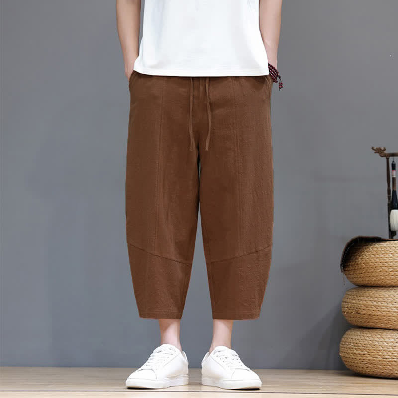 Buddha Stones Lässige, minimalistische Caprihose aus Baumwoll-Leinen-Mischgewebe mit Kordelzug für Frühling und Sommer, mit Tasche - image 17