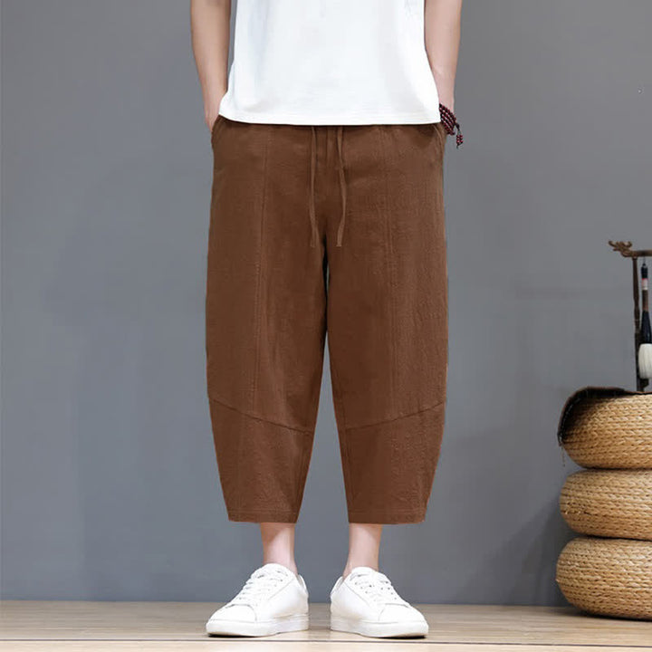 Buddha Stones Lässige, minimalistische Caprihose aus Baumwoll-Leinen-Mischgewebe mit Kordelzug für Frühling und Sommer, mit Tasche - image 17