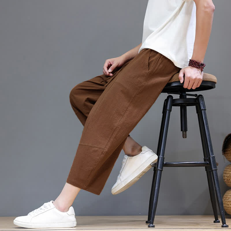 Buddha Stones Lässige, minimalistische Caprihose aus Baumwoll-Leinen-Mischgewebe mit Kordelzug für Frühling und Sommer, mit Tasche - image 24