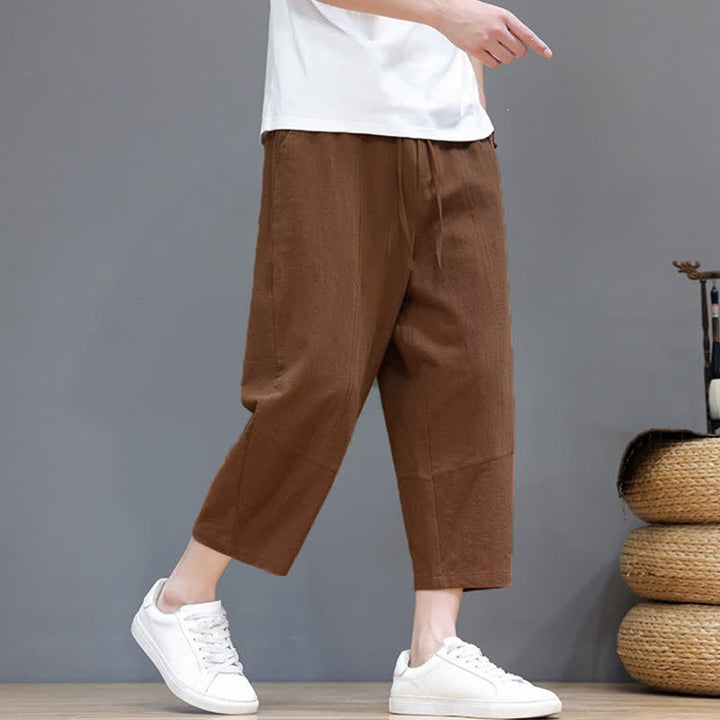 Buddha Stones Lässige, minimalistische Caprihose aus Baumwoll-Leinen-Mischgewebe mit Kordelzug für Frühling und Sommer, mit Tasche - image 18