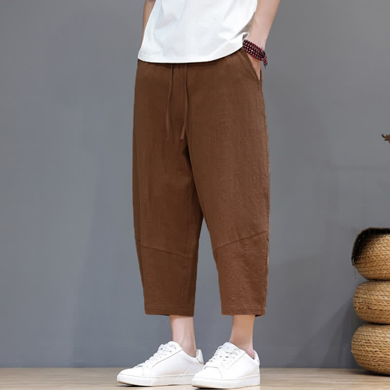 Buddha Stones Lässige, minimalistische Caprihose aus Baumwoll-Leinen-Mischgewebe mit Kordelzug für Frühling und Sommer, mit Tasche - image 22