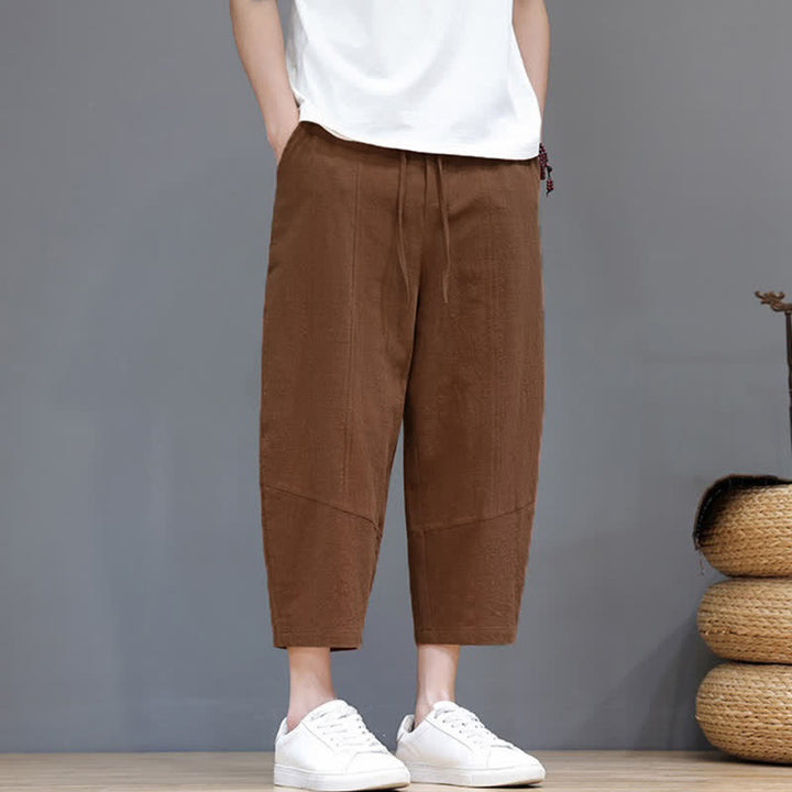 Buddha Stones Lässige, minimalistische Caprihose aus Baumwoll-Leinen-Mischgewebe mit Kordelzug für Frühling und Sommer, mit Tasche - image 21