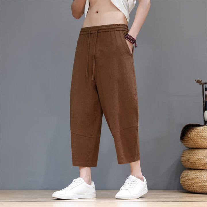 Buddha Stones Lässige, minimalistische Caprihose aus Baumwoll-Leinen-Mischgewebe mit Kordelzug für Frühling und Sommer, mit Tasche - image 23