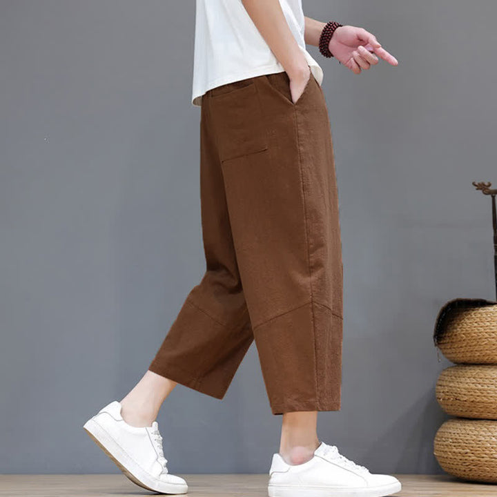 Buddha Stones Lässige, minimalistische Caprihose aus Baumwoll-Leinen-Mischgewebe mit Kordelzug für Frühling und Sommer, mit Tasche - image 20