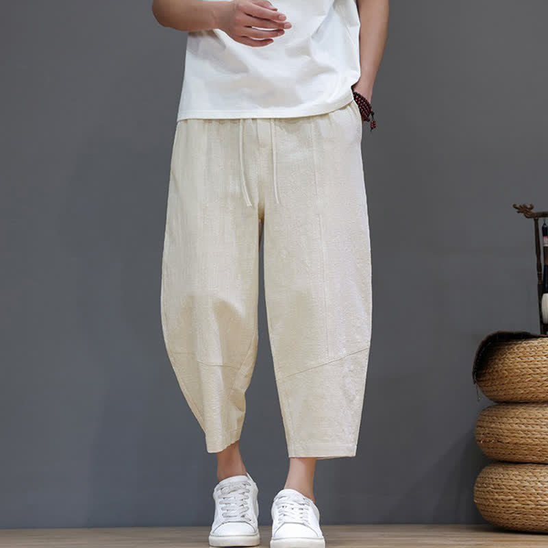 Buddha Stones Lässige, minimalistische Caprihose aus Baumwoll-Leinen-Mischgewebe mit Kordelzug für Frühling und Sommer, mit Tasche - image 30