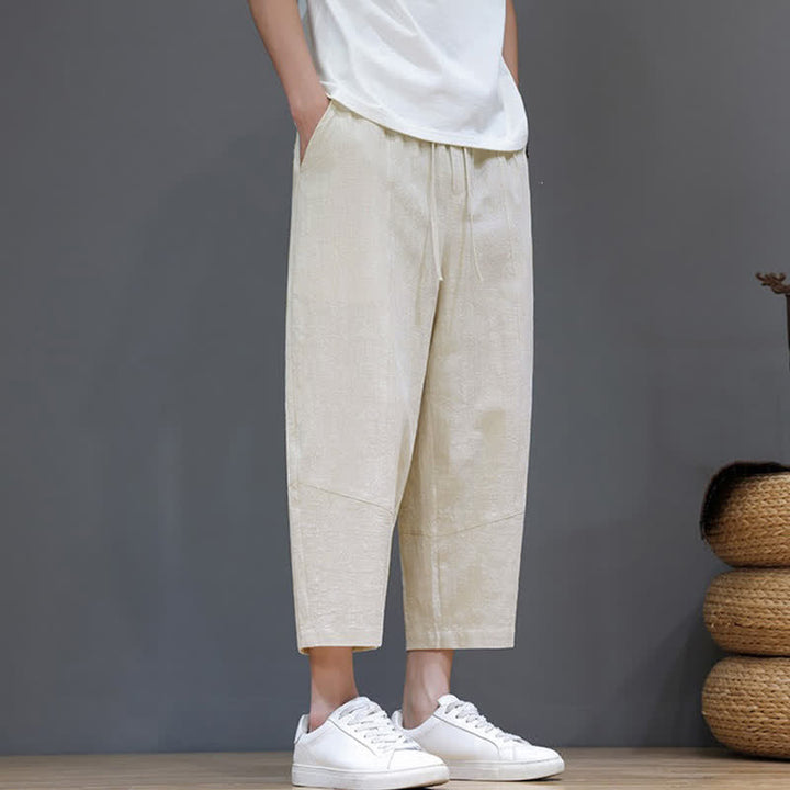 Buddha Stones Lässige, minimalistische Caprihose aus Baumwoll-Leinen-Mischgewebe mit Kordelzug für Frühling und Sommer, mit Tasche - image 26