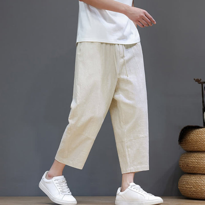 Buddha Stones Lässige, minimalistische Caprihose aus Baumwoll-Leinen-Mischgewebe mit Kordelzug für Frühling und Sommer, mit Tasche - image 28