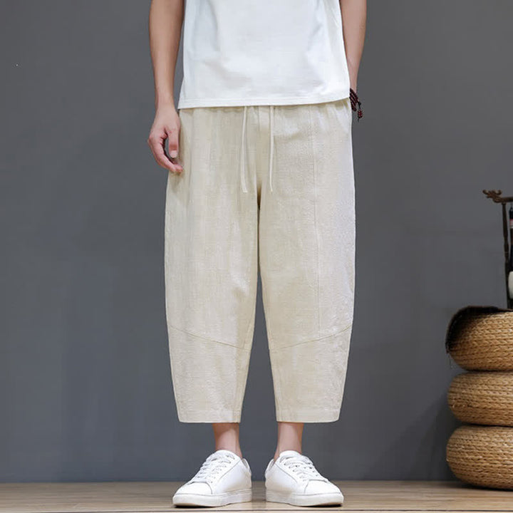 Buddha Stones Lässige, minimalistische Caprihose aus Baumwoll-Leinen-Mischgewebe mit Kordelzug für Frühling und Sommer, mit Tasche - Weiß - US/UK/AU46, EU56 (5XL) - image 25