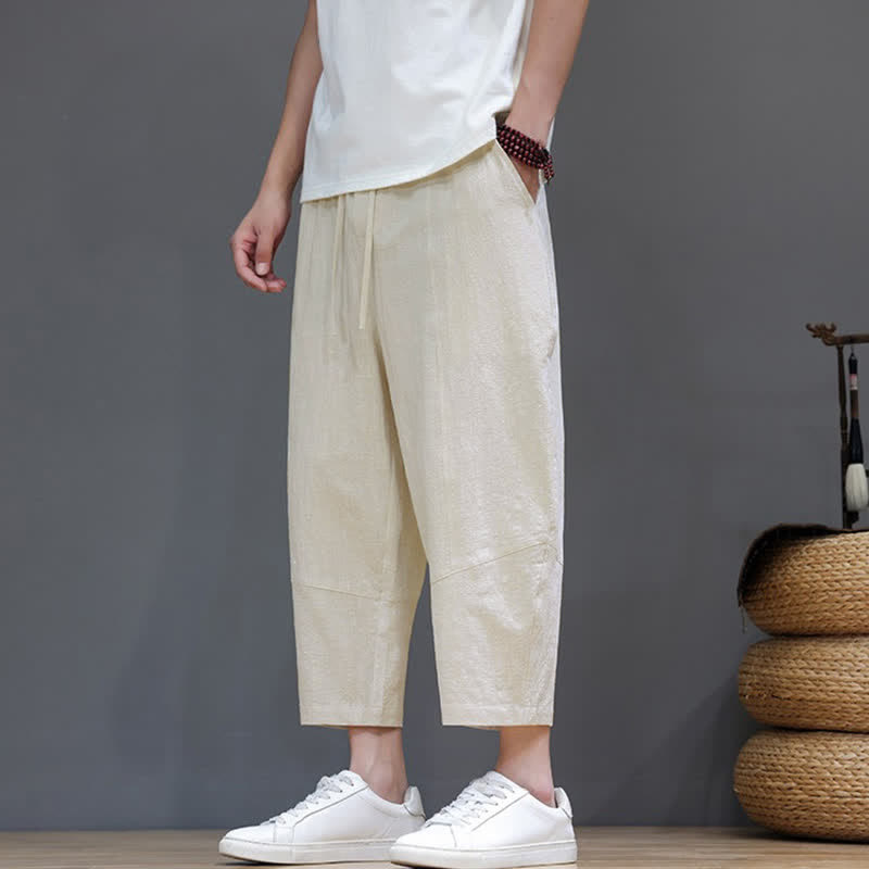 Buddha Stones Lässige, minimalistische Caprihose aus Baumwoll-Leinen-Mischgewebe mit Kordelzug für Frühling und Sommer, mit Tasche - image 27