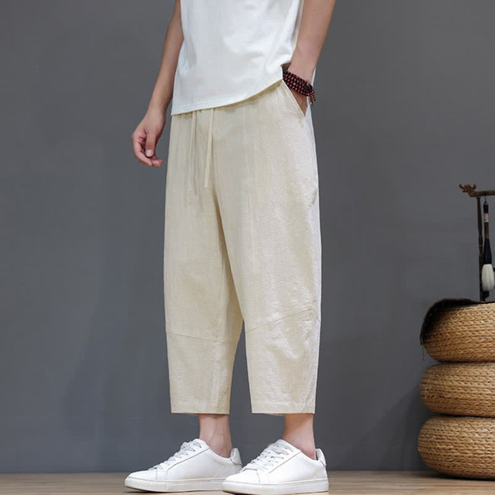 Buddha Stones Lässige, minimalistische Caprihose aus Baumwoll-Leinen-Mischgewebe mit Kordelzug für Frühling und Sommer, mit Tasche - image 27