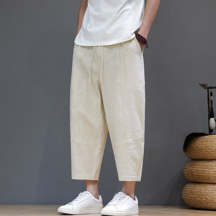 Buddha Stones Lässige, minimalistische Caprihose aus Baumwoll-Leinen-Mischgewebe mit Kordelzug für Frühling und Sommer, mit Tasche - image 31