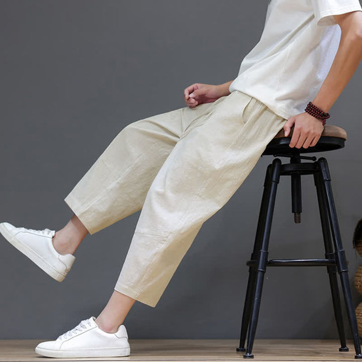 Buddha Stones Lässige, minimalistische Caprihose aus Baumwoll-Leinen-Mischgewebe mit Kordelzug für Frühling und Sommer, mit Tasche - image 32