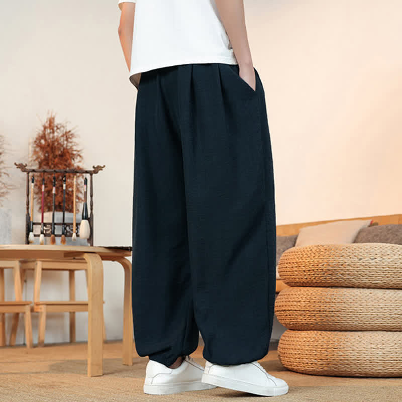 Buddha Stones Lässige, einfarbige Herren-Cropped-Hose mit Kordelzug für Frühling und Sommer, gerades Bein und Tasche - image 29